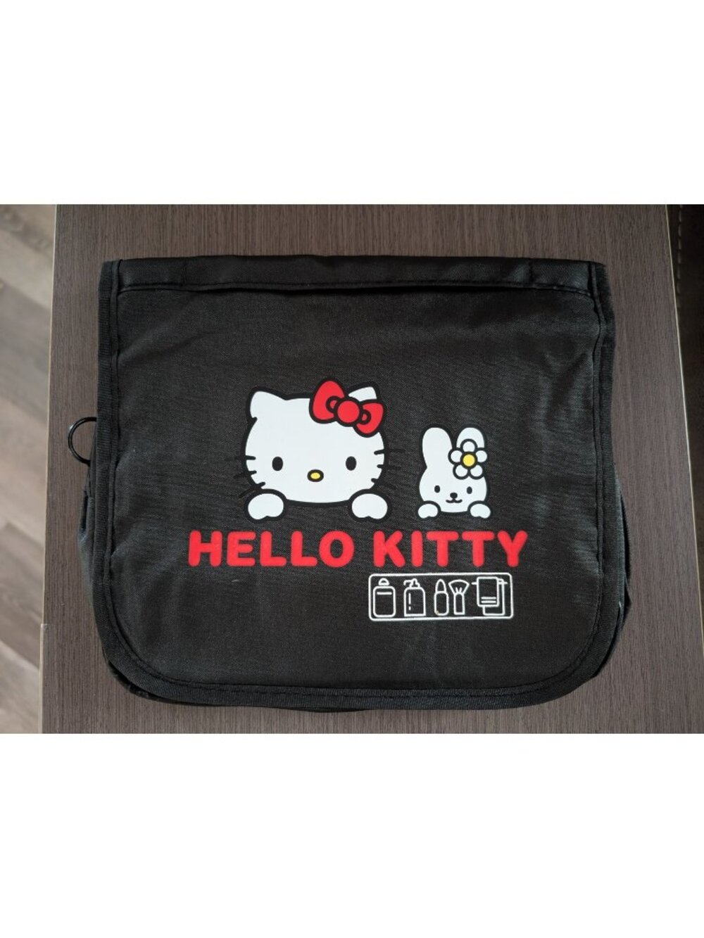 Hello Kitty Black Travel Cosmetic Organizer Bag Foldable Toiletry Pouch Hook
